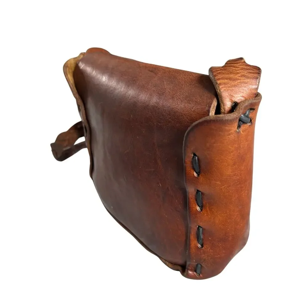 Vintage Brown Leather Shoulder Bag Braided Strap Boho Hippie